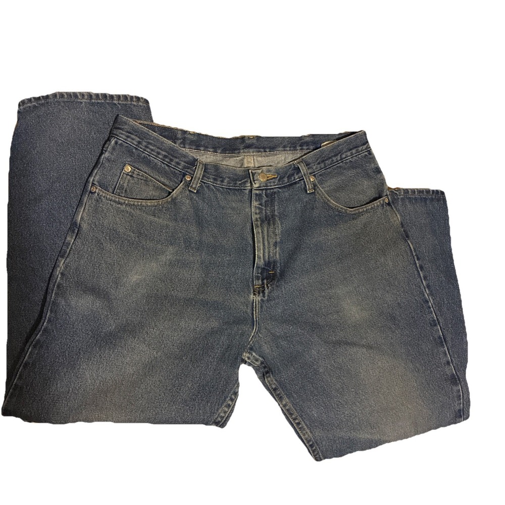 Wrangler-Rugged Wear Jeans Mens 38x29 Blue Denim Workwear Relaxed Fit Comfort